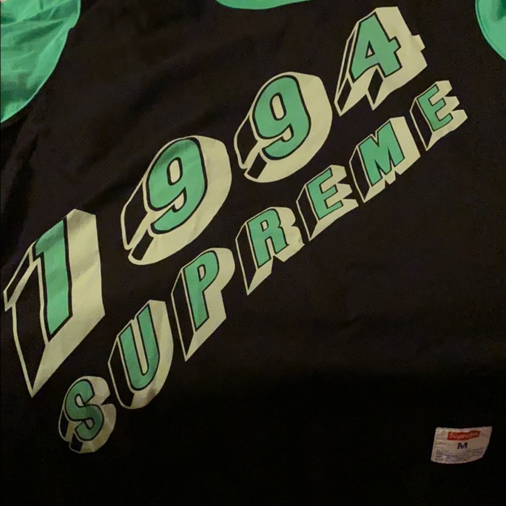 Supreme BevelText Ringer T. Blk w/green sleeves